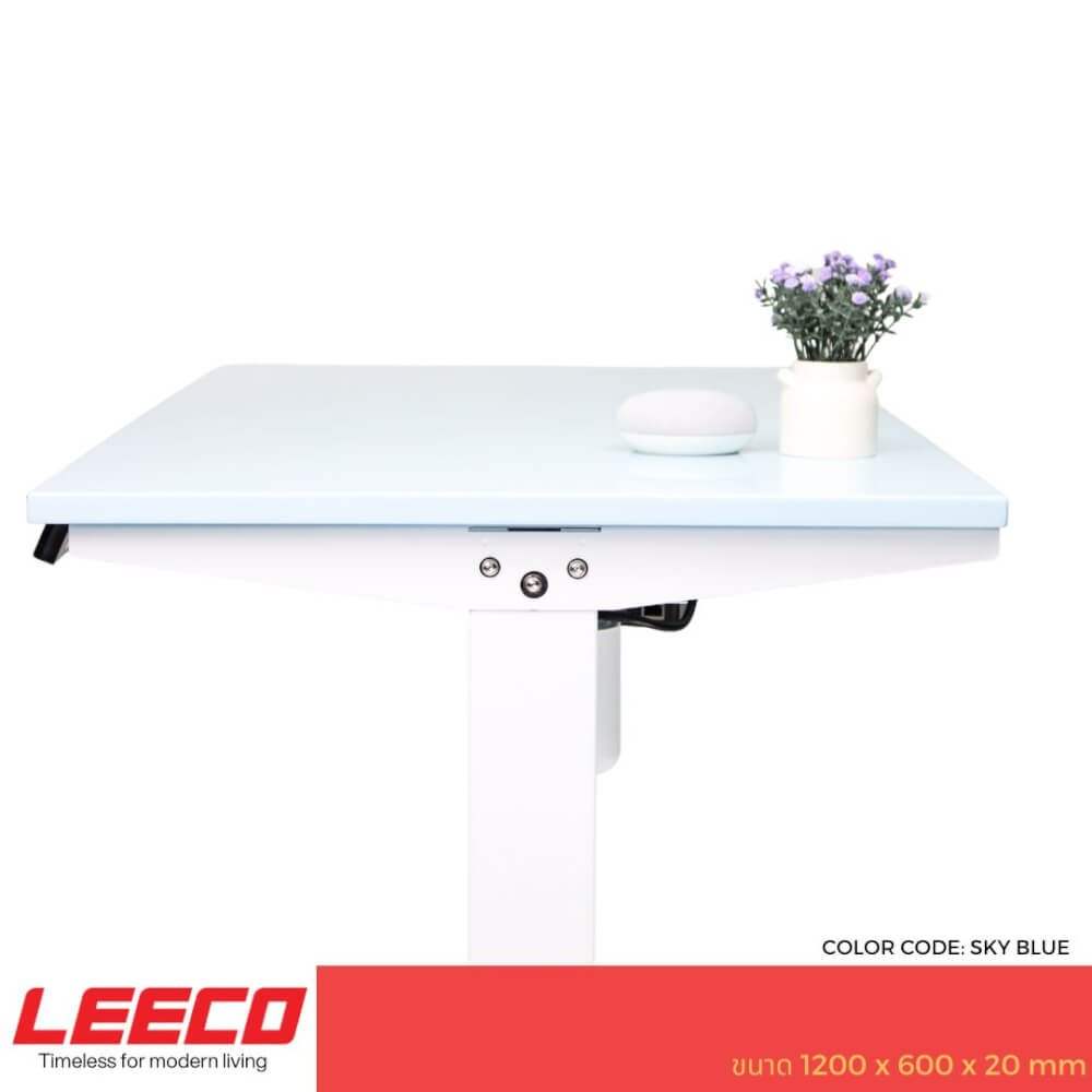 โต๊ะปรับระดับไฟฟ้า หน้าไม้ MDF เคลือบไฮกลอส มอเตอร์ 2 ระดับ LEECO GT-612-SM-BLUE ฟ้า
