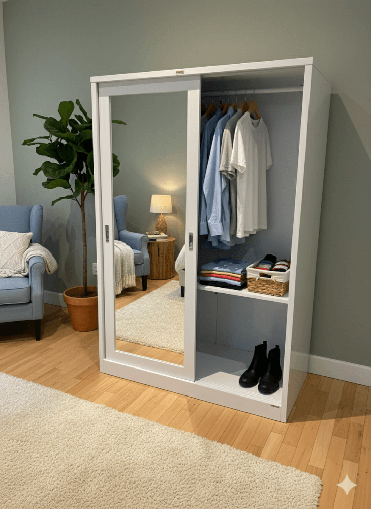 ตู้เสื้อผ้า บานเลื่อนกระจกเงา LEECO SWM-0604 สีขาว 4 ฟุต