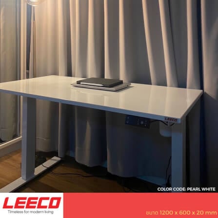 โต๊ะปรับระดับไฟฟ้า หน้าไม้ MDF เคลือบไฮกลอส มอเตอร์ 2 ระดับ LEECO GT-612-SM-BLUE ขาว_3