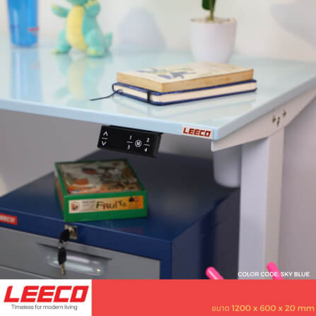 โต๊ะปรับระดับไฟฟ้า หน้าไม้ MDF เคลือบไฮกลอส มอเตอร์ 2 ระดับ LEECO GT-612-SM-BLUE ฟ้า_6