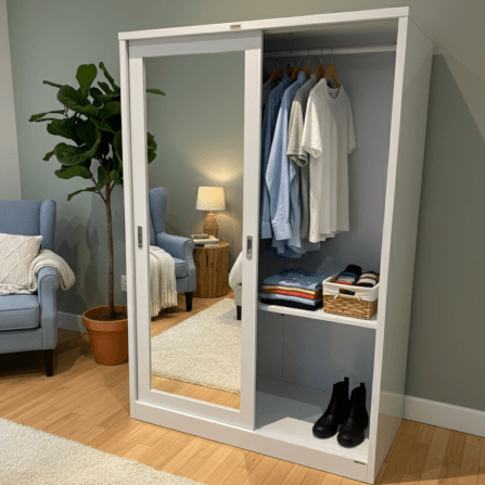 ตู้เสื้อผ้า บานเลื่อนกระจกเงา LEECO SWM-0604 สีขาว 4 ฟุต_8