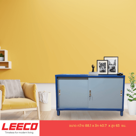 ตู้บานเลื่อนทึบ LEECO รุ่น SLS-0203 3 ฟุต น้ำเงินสลับเทา_4