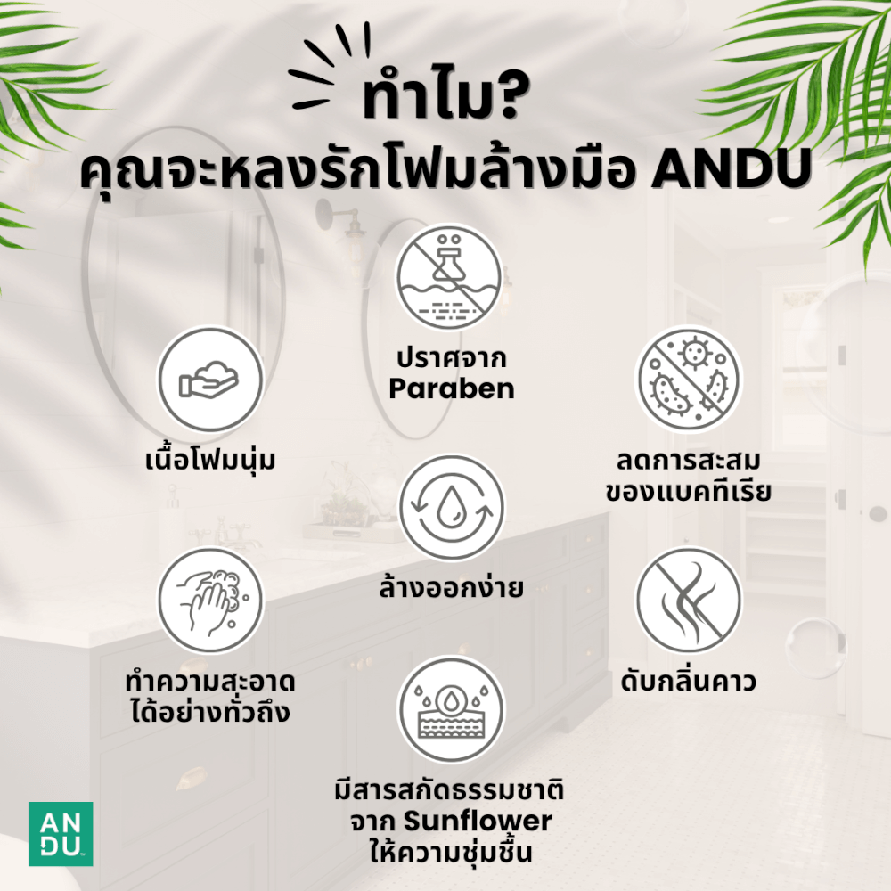 โฟมล้างมือ ลดการสะสมของแบคทีเรีย ANDU (อันดู) กลิ่น ELEGANCE 250 มล._2
