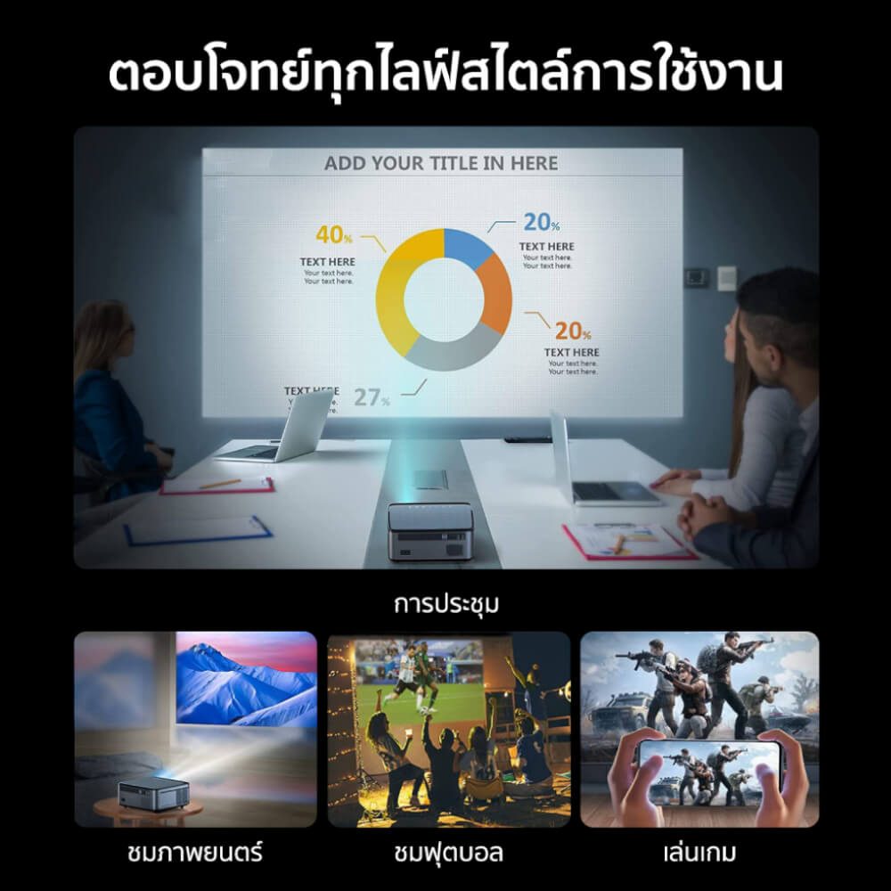 โปรเจคเตอร์ YABER V6 สีเทา คมชัด 1080P FHD ความสว่าง 450 ANSI LUMENS