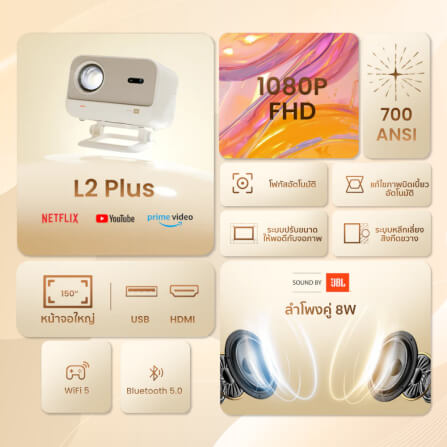 โปรเจคเตอร์ YABER L2 PLUS (พร้อมลำโพง JBL ในตัว) รองรับระบบ LINUX OS_2