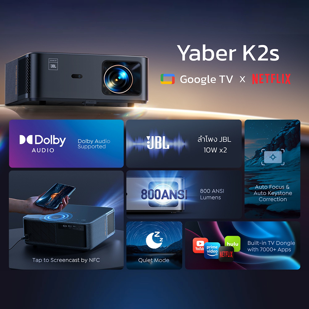 โปรเจคเตอร์ YABER K2S GOOGLE TV รองรับภาพระดับ 4K พร้อมระบบ GOOGLE TV_1