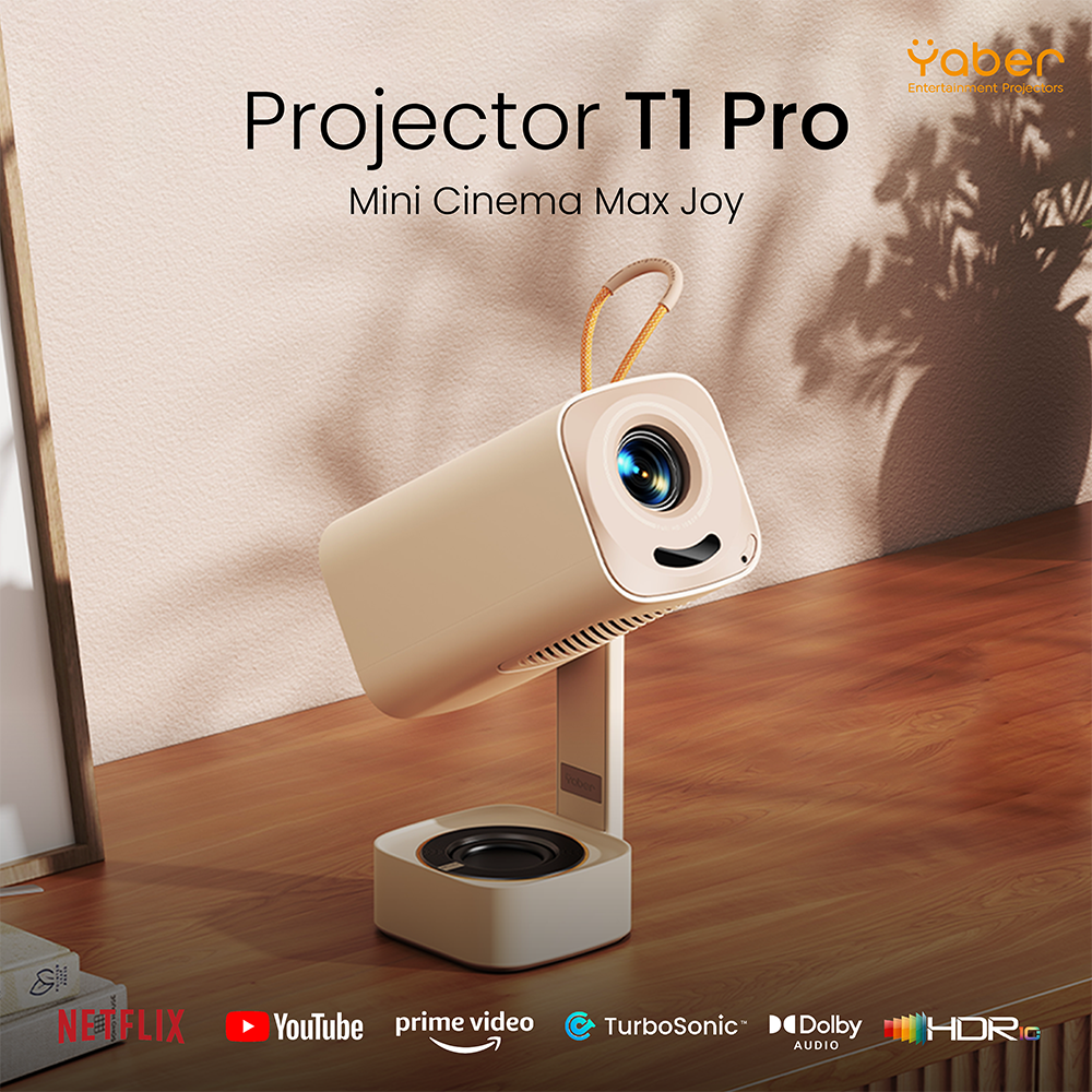 โปรเจคเตอร์ YABER T1 PRO สีเบจ หมุนได้ 180° คมชัด 1080P FHD สว่าง 220 ANSI LUMENS_2