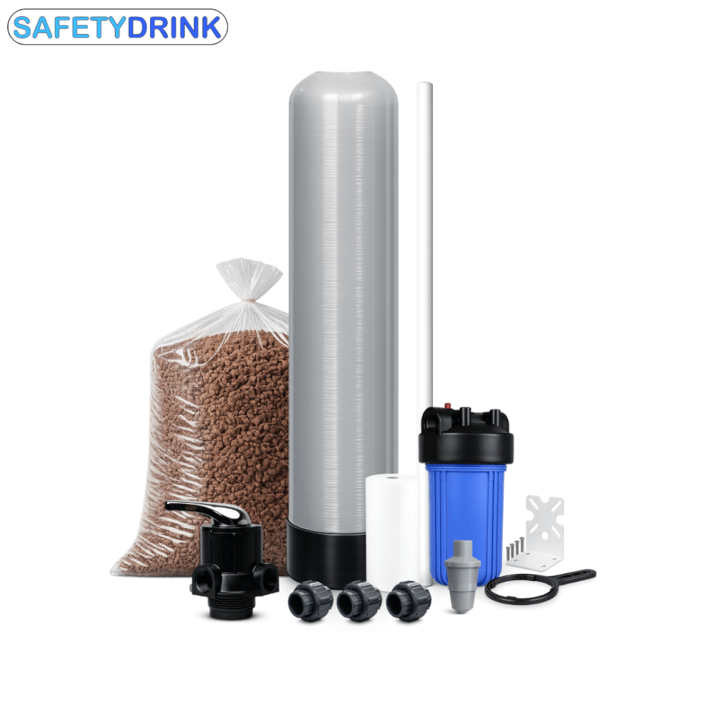 เครื่องกรองน้ำใช้ SAFETYDRINK ขนาด 8 นิ้ว สูง 44 นิ้ว สีเทา พร้อมสารกรองน้ำแมงกานีส รุ่น FRP-S0804_1