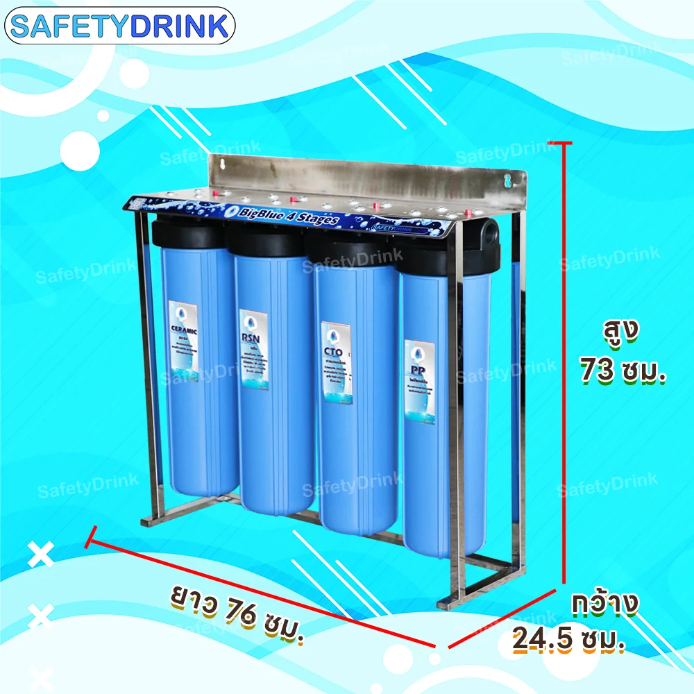 เครื่องกรองน้ำดื่ม 4 ขั้นตอน SAFETYDRINK รุ่น BB4P-3 BIGBLUE 20 นิ้ว (พร้อมไส้กรอง PP/CTO/RSN/CRM)_3