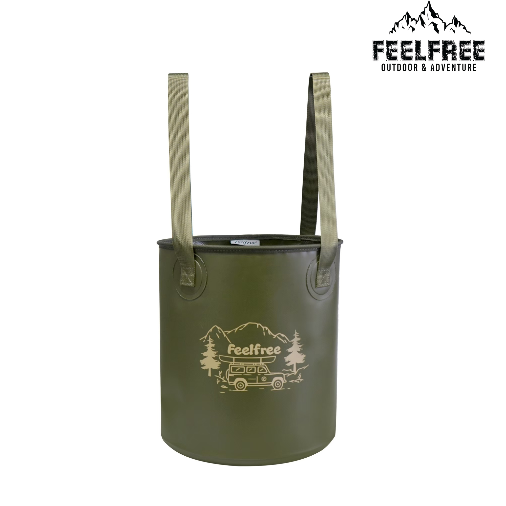 ถังน้ำพับได้แบบพกพา FEELFREE พร้อมช่องระบายน้ำ 10L สีเขียว_0