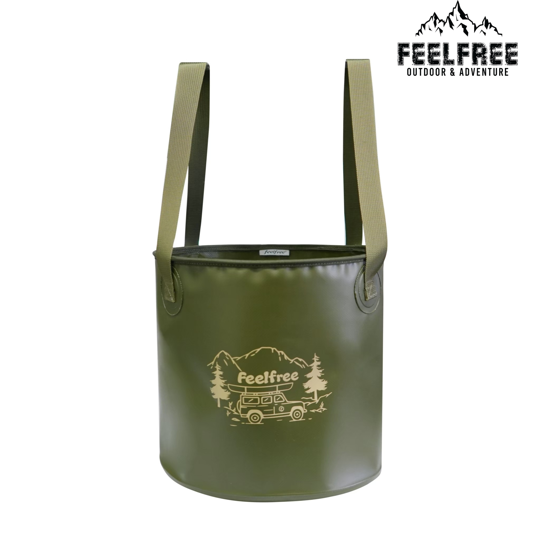 ถังน้ำพับได้แบบพกพา FEELFREE พร้อมช่องระบายน้ำ 20L สีเขียว_0