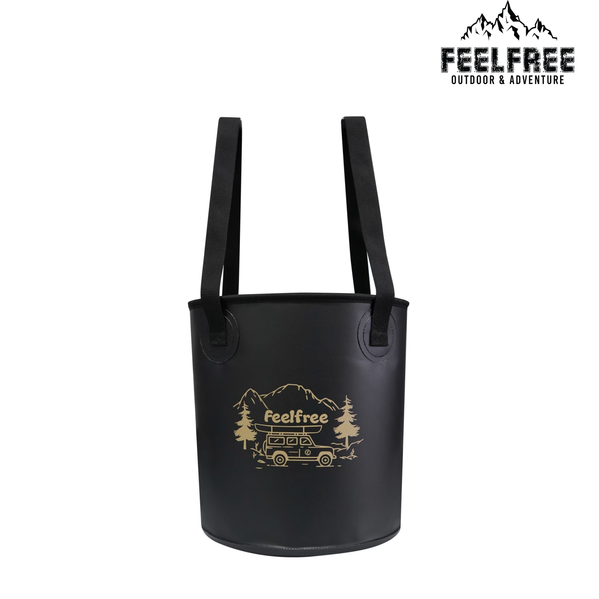 ถังน้ำพับได้แบบพกพา FEELFREE พร้อมช่องระบายน้ำ 10L สีดำ_0