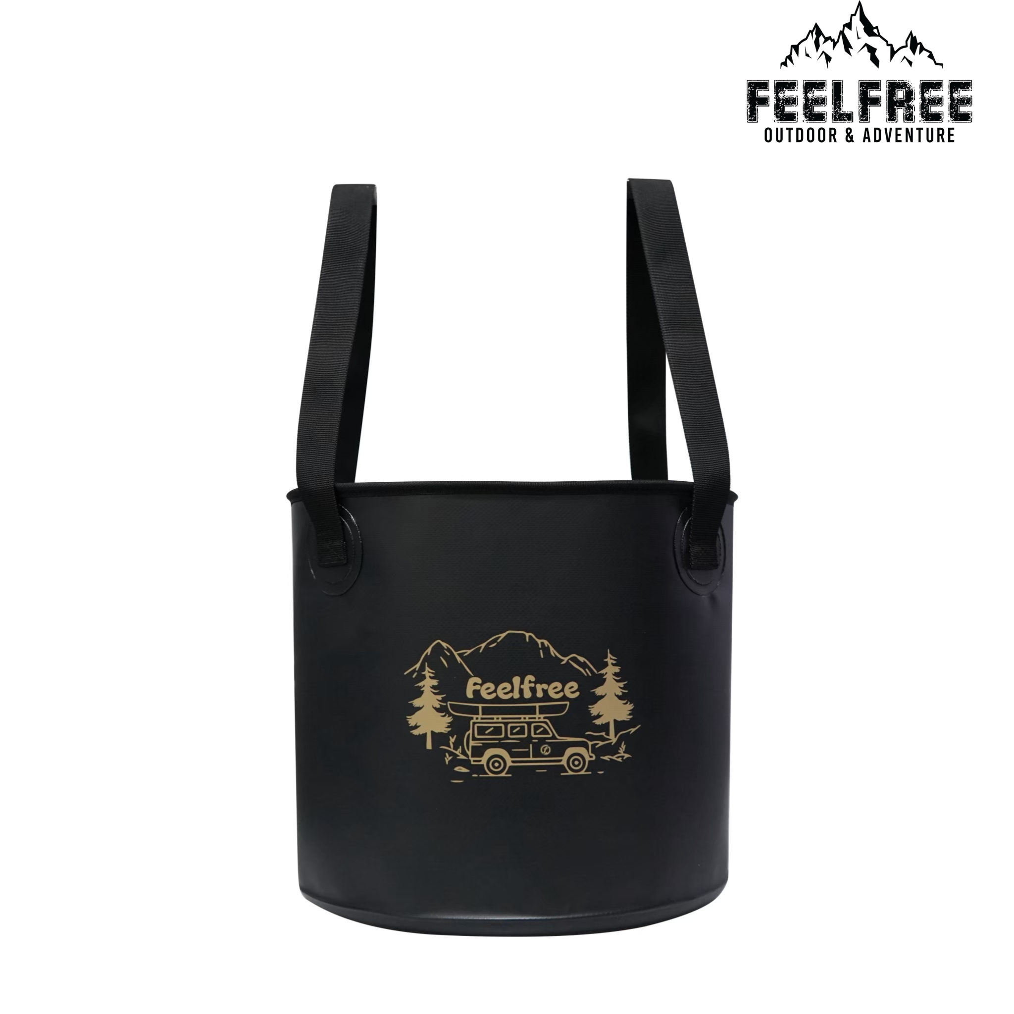 ถังน้ำพับได้แบบพกพา FEELFREE พร้อมช่องระบายน้ำ 20L สีดำ_0