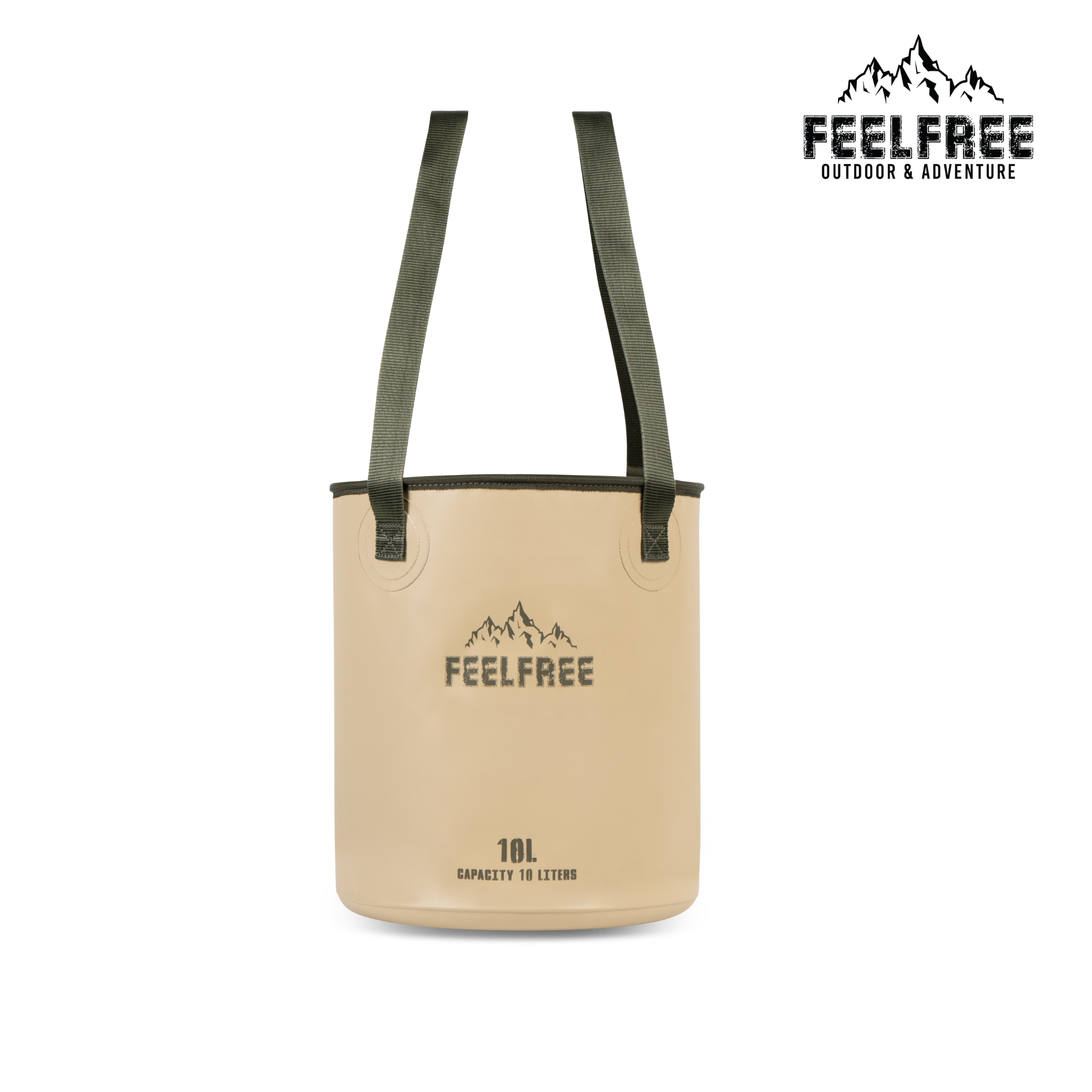 ถังน้ำพับได้แบบพกพา FEELFREE FOLDABLE WASH BASIN 10L สีแทน สายสีเขียว_0