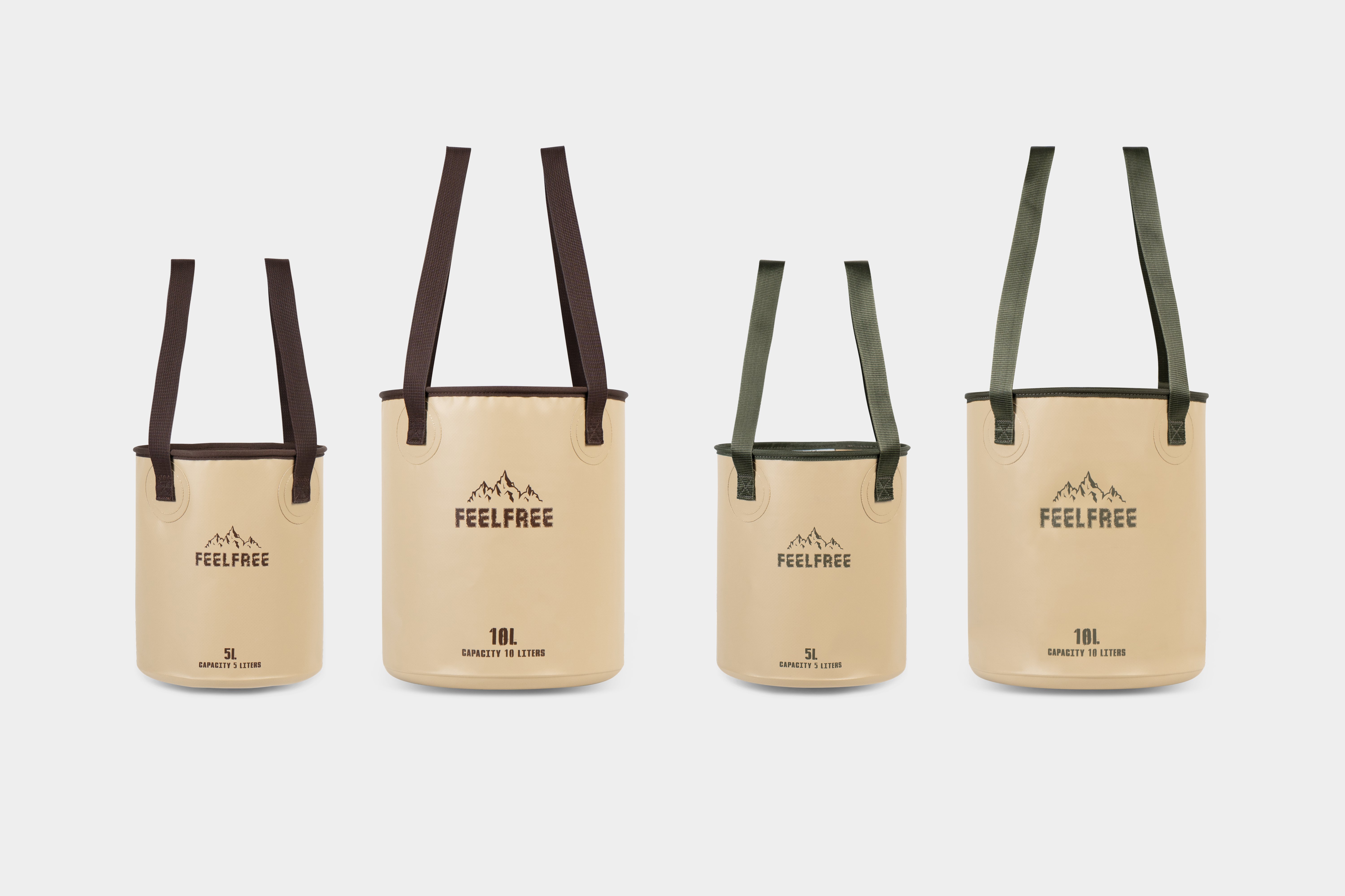 ถังน้ำพับได้แบบพกพา FEELFREE FOLDABLE WASH BASIN 10L สีแทน สายสีเขียว_1