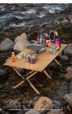 โต๊ะเหล็กพับ MOUNTAINHIKER X FRAME 120CM สีไม้_4