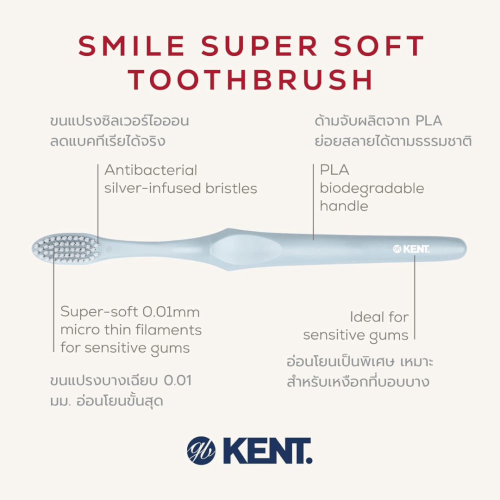 แปรงสีฟันขนนุ่มพิเศษ KENT SMILE ผสานซิลเวอร์ไอออน สีฟ้า