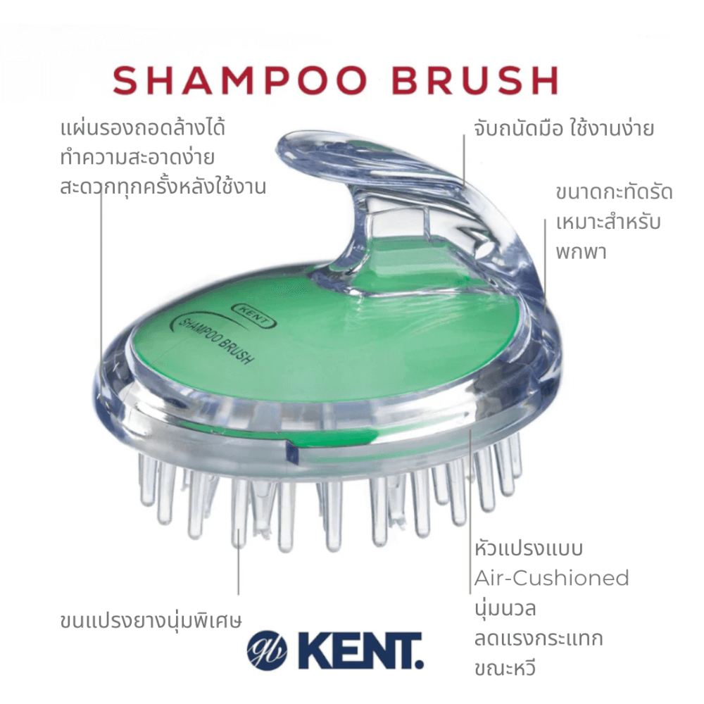 แปรงสระผม KENT SHAMPOO AND SCALP MASSAGE BRUSH สีเขียว