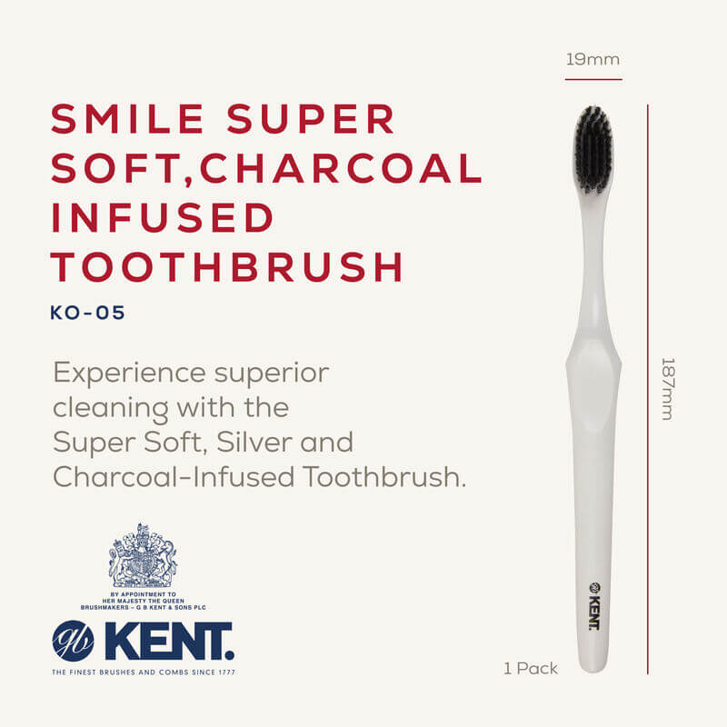 แปรงสีฟันขนนุ่มพิเศษ KENT SMILE ผสานซิลเวอร์และชาร์โคล สีขาว