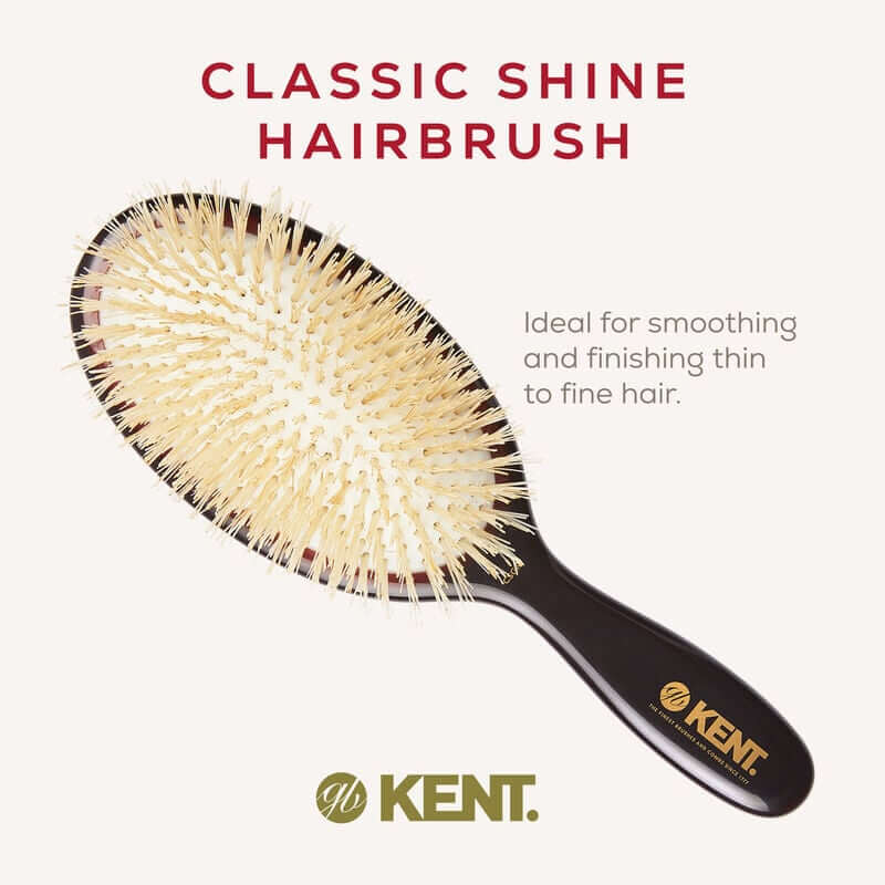 แปรงหวีผม KENT รุ่น CLASSIC SHINE ขนาดใหญ่ ขนหมูป่าแท้สีขาว ขนนุ่ม นำเข้าจากอังกฤษ