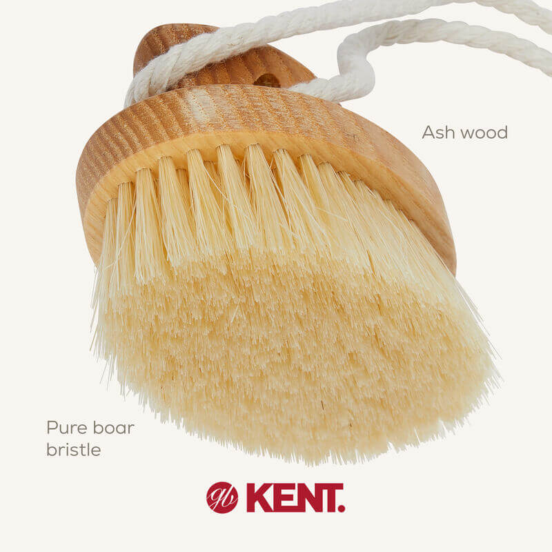 แปรงขัดผิวขนหมูป่าขาวแท้ KENT FD11 ด้ามไม้วงรี สำหรับอาบน้ำและผลัดเซลล์ผิว