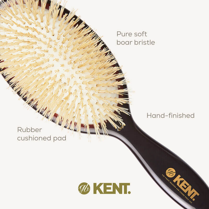 แปรงหวีผม KENT รุ่น CLASSIC SHINE ขนาดกลาง ขนหมูป่าแท้สีขาว ขนนุ่ม นำเข้าจากอังกฤษ