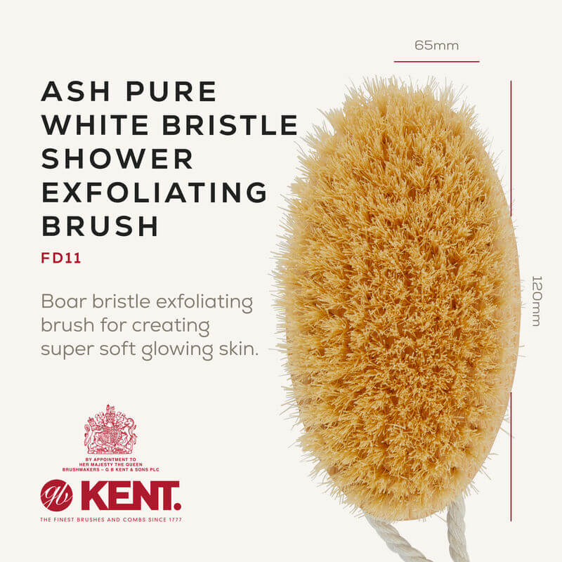 แปรงขัดผิวขนหมูป่าขาวแท้ KENT FD11 ด้ามไม้วงรี สำหรับอาบน้ำและผลัดเซลล์ผิว