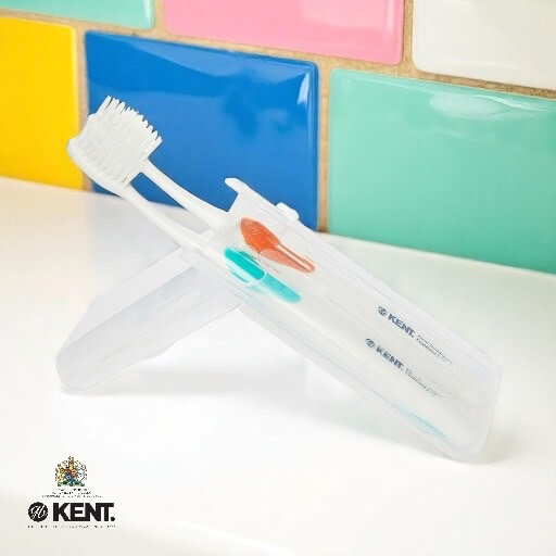 แปรงสีฟันพรีเมียม KENT 2 ด้ามในกล่องพกพา (ขนกลาง) สีเขียวและส้ม