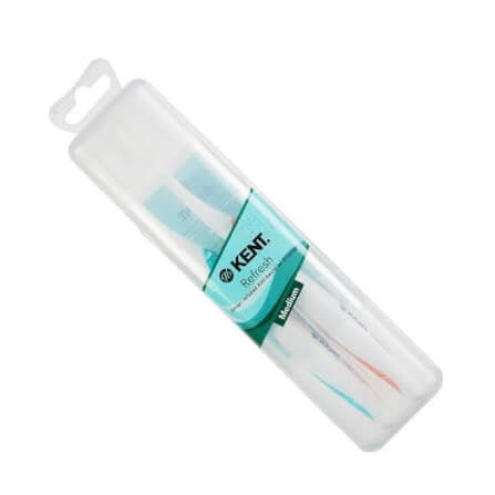แปรงสีฟันพรีเมียม KENT 2 ด้ามในกล่องพกพา (ขนกลาง) สีฟ้าและชมพู_1