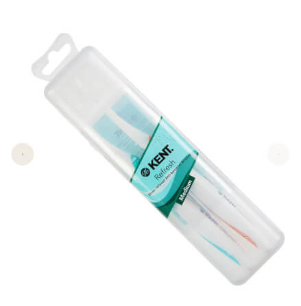 แปรงสีฟันพรีเมียม KENT 2 ด้ามในกล่องพกพา (ขนกลาง) สีเขียวและส้ม_1