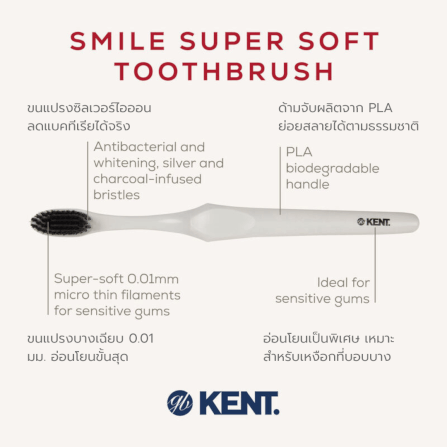 แปรงสีฟันขนนุ่มพิเศษ KENT SMILE ผสานซิลเวอร์และชาร์โคล สีขาว_1