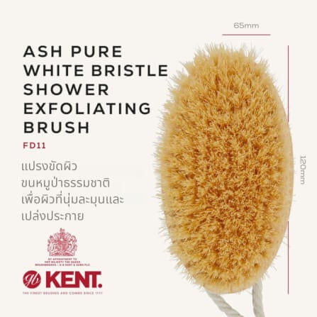 แปรงขัดผิวขนหมูป่าขาวแท้ KENT FD11 ด้ามไม้วงรี สำหรับอาบน้ำและผลัดเซลล์ผิว_1