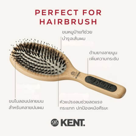 แปรงหวีผมไม้แท้ ขนาดใหญ่ KENT รุ่น PF01 PERFECT FOR SMOOTHING