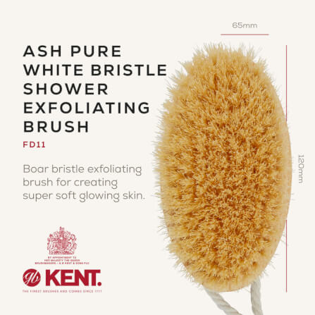 แปรงขัดผิวขนหมูป่าขาวแท้ KENT FD11 ด้ามไม้วงรี สำหรับอาบน้ำและผลัดเซลล์ผิว_6