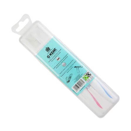แปรงสีฟันพรีเมียม KENT 2 ด้ามในกล่องพกพา (ขนกลาง) สีฟ้าและชมพู_7