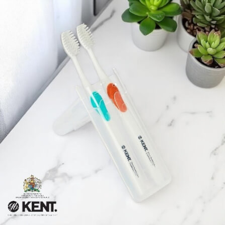 แปรงสีฟันพรีเมียม KENT 2 ด้ามในกล่องพกพา (ขนกลาง) สีเขียวและส้ม_7