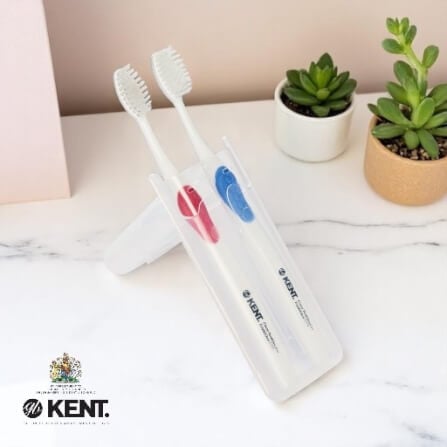 แปรงสีฟันพรีเมียม KENT 2 ด้ามในกล่องพกพา (ขนกลาง) สีฟ้าและชมพู_8