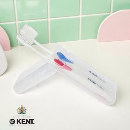 แปรงสีฟันพรีเมียม KENT 2 ด้ามในกล่องพกพา (ขนกลาง) สีฟ้าและชมพู_9