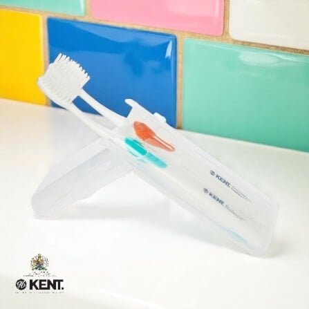 แปรงสีฟันพรีเมียม KENT 2 ด้ามในกล่องพกพา (ขนกลาง) สีเขียวและส้ม_8