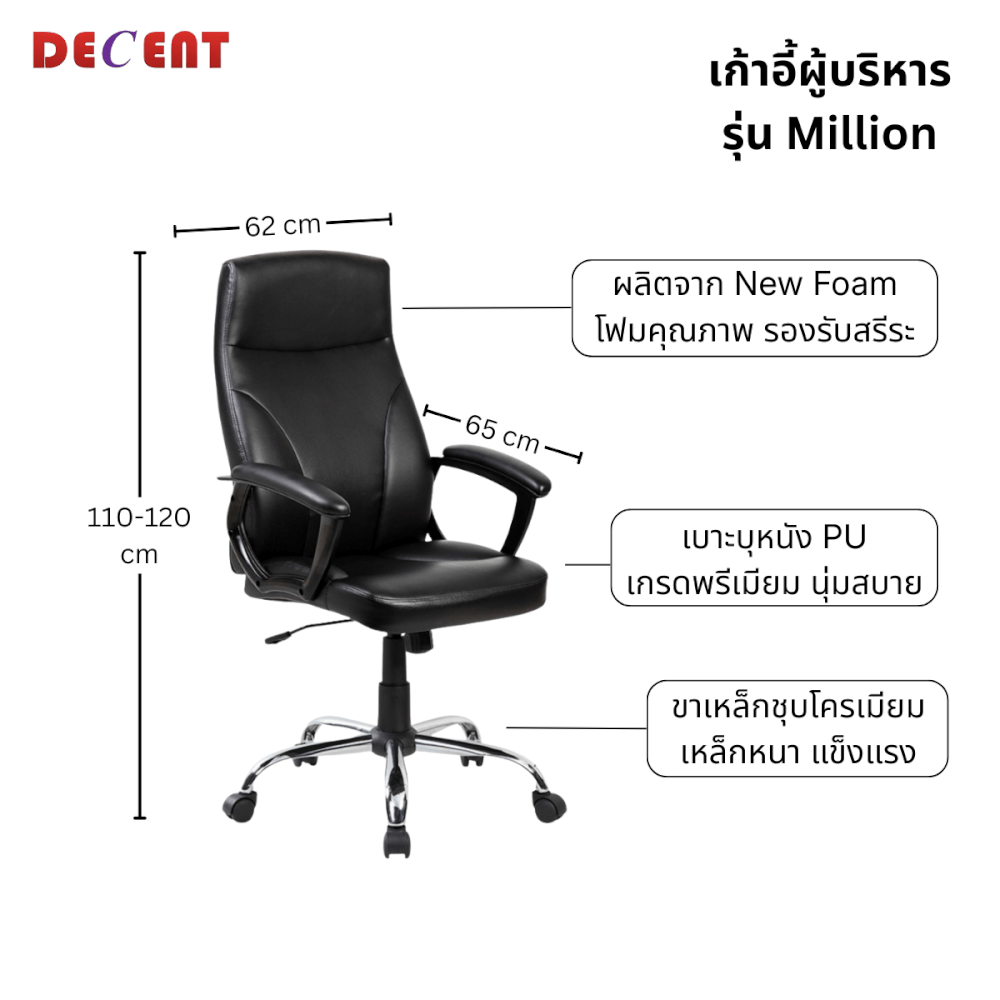 เก้าอี้ผู้บริหาร DECENT รุ่น MILLON สีดำ