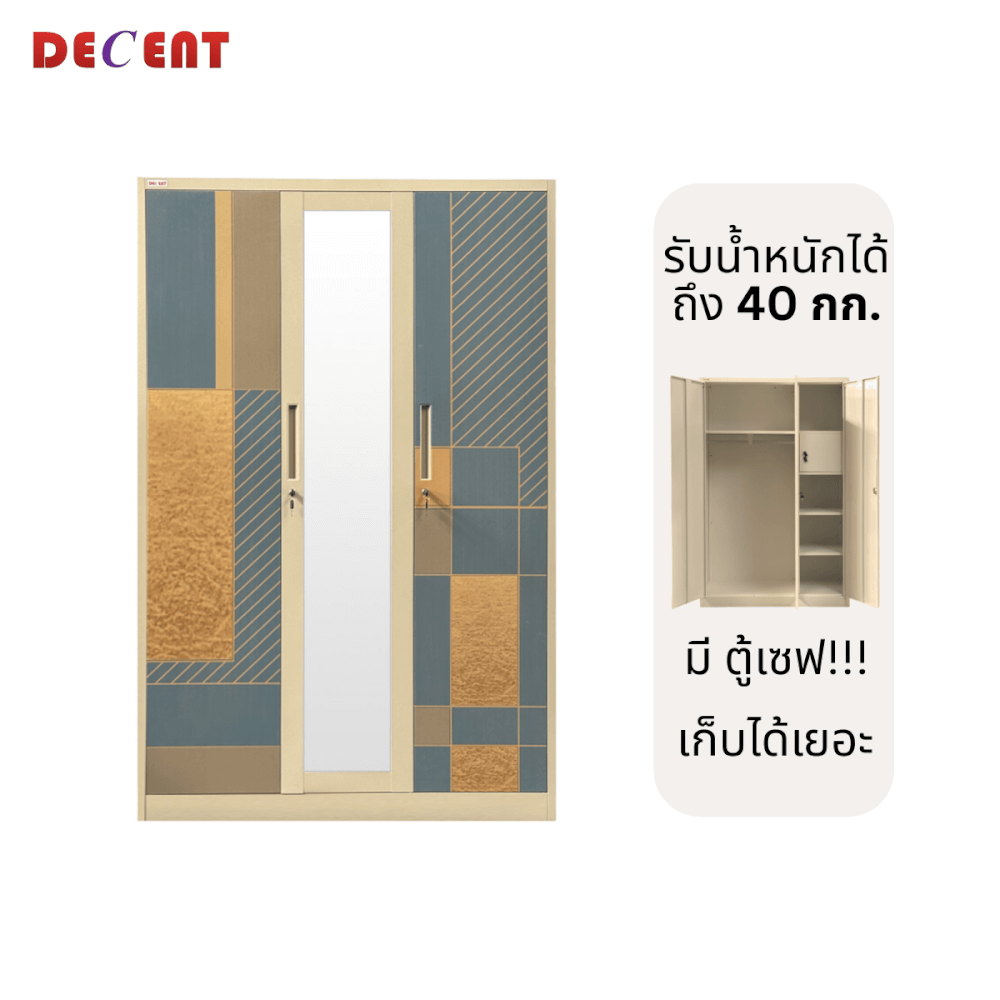 ตู้เสื้อผ้า บานเปิด 3 ประตู DECENT ลาย แพทเทิร์น123 120ซม.