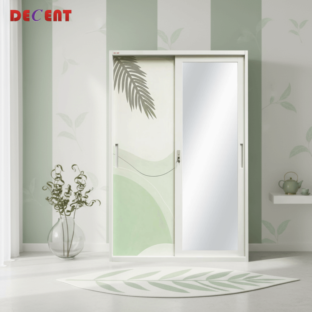 ตู้เสื้อผ้าเหล็ก บานเลื่อน 2 ประตู DECENT ลาย กรีนนี่ 120ซม._4