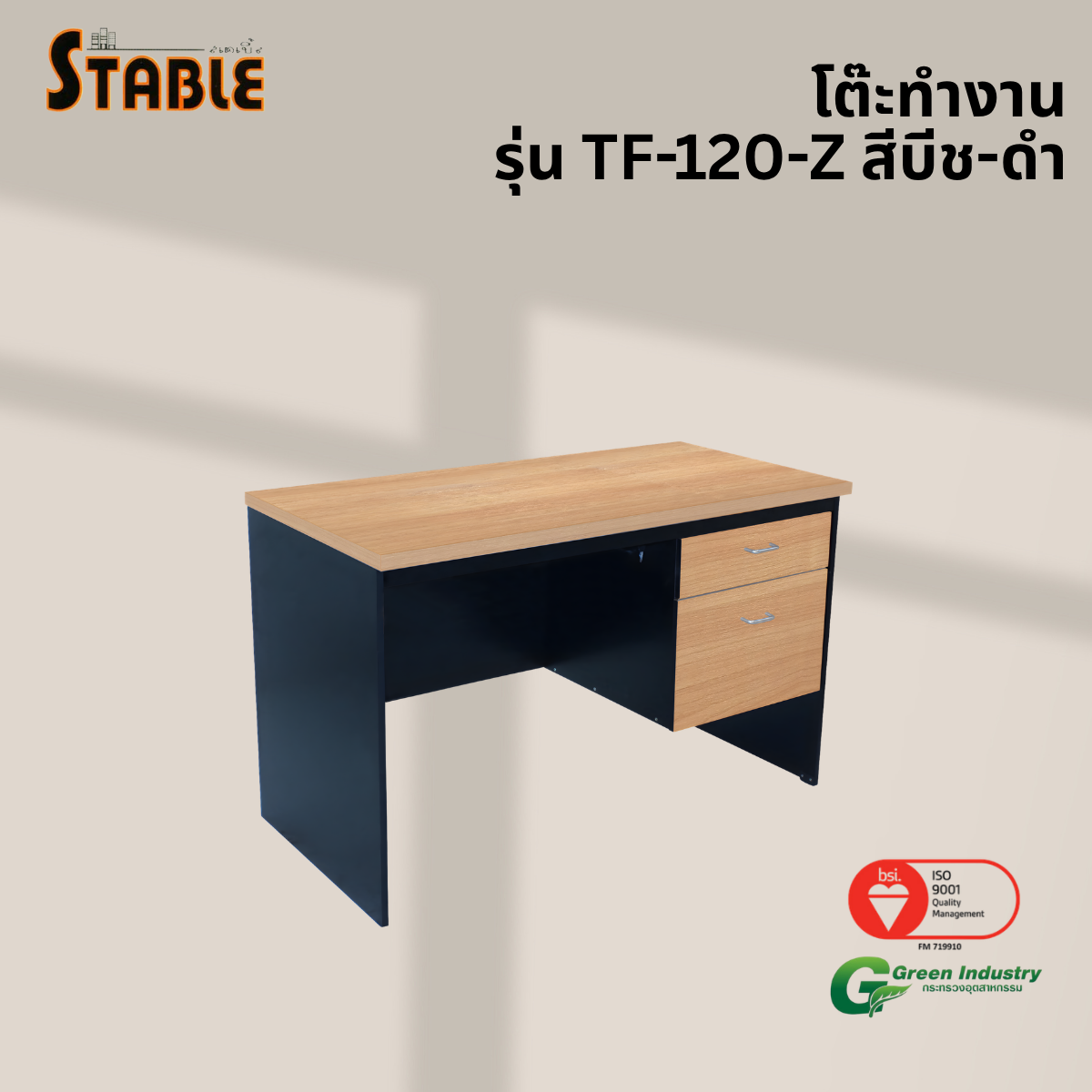 โต๊ะทำงานไม้ STABLE รุ่น TF-120-Z 120 ซม. สีบีช-ดำ