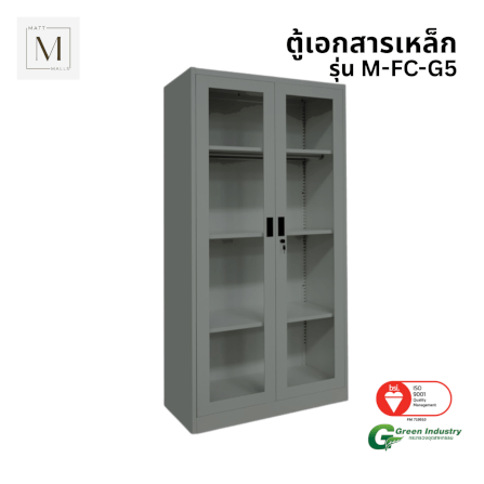 ตู้เอกสารเหล็กบานเปิด-กระจก MATTMALLS รุ่น M-FC-G5 สีเทา 85ซม_0