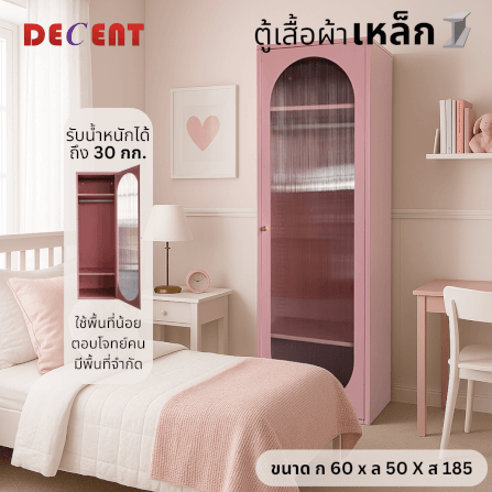 ตู้เสื้อผ้า บานเปิด 1 ประตู DECENT รุ่นมินิ สีชมพู 60ซม._1