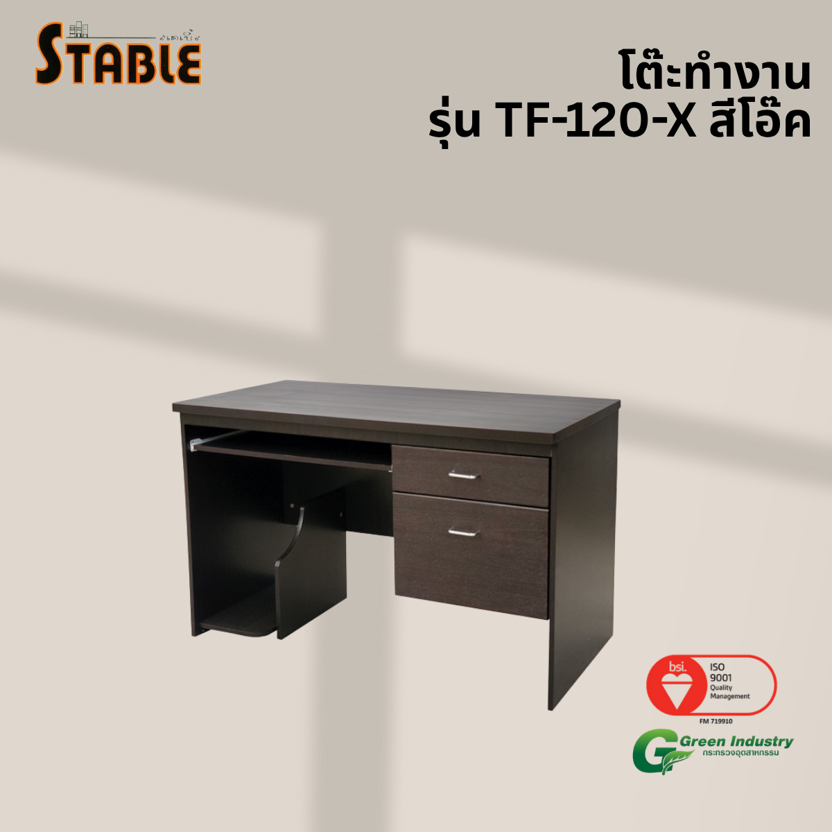 โต๊ะคอมพิวเตอร์ STABLE รุ่น TF-120-X 120 ซม. สีโอ๊ค_3