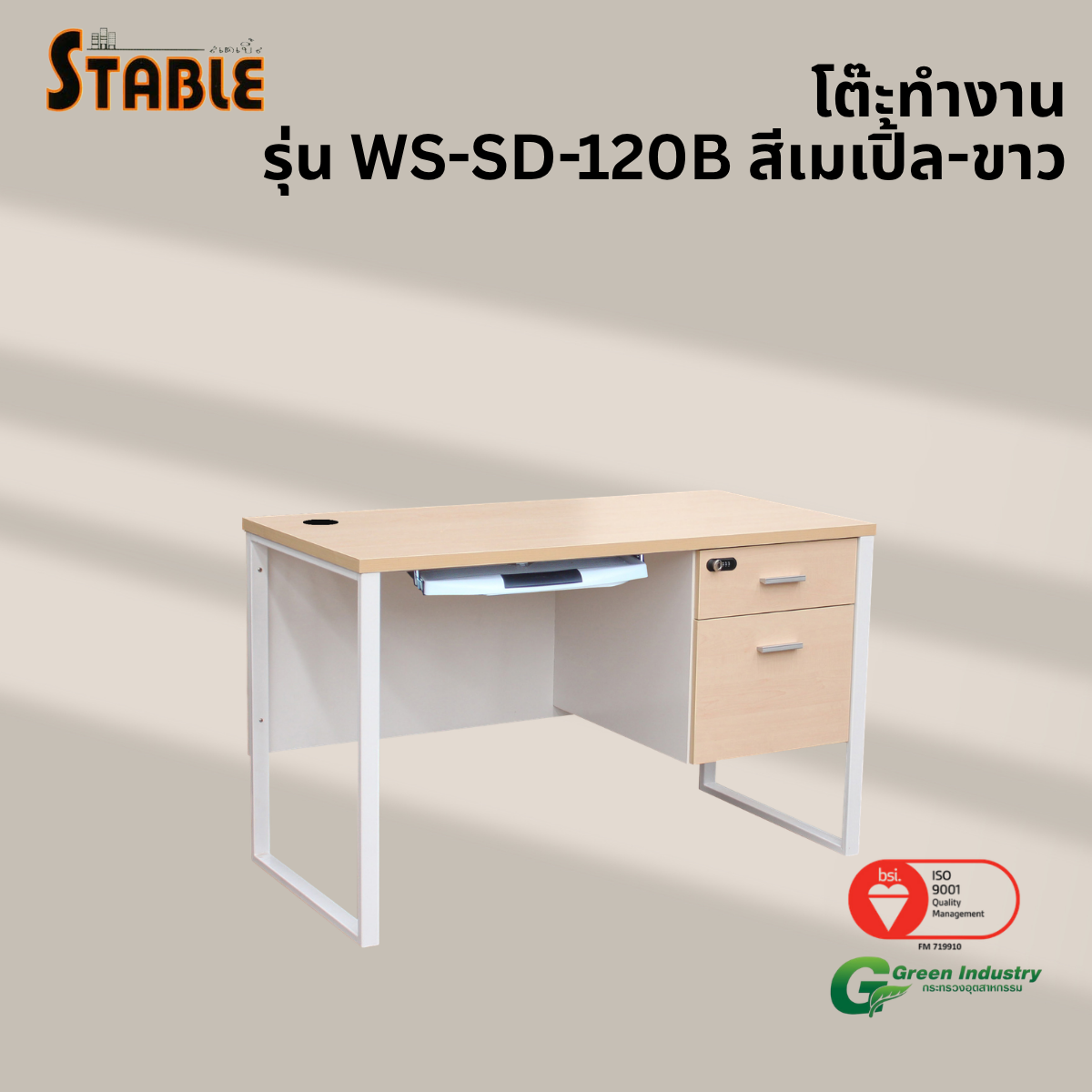 โต๊ะคอมพิวเตอร์ STABLE รุ่น WS-SD-120B 120 ซม. สีเมเปิ้ล-ขาว_3