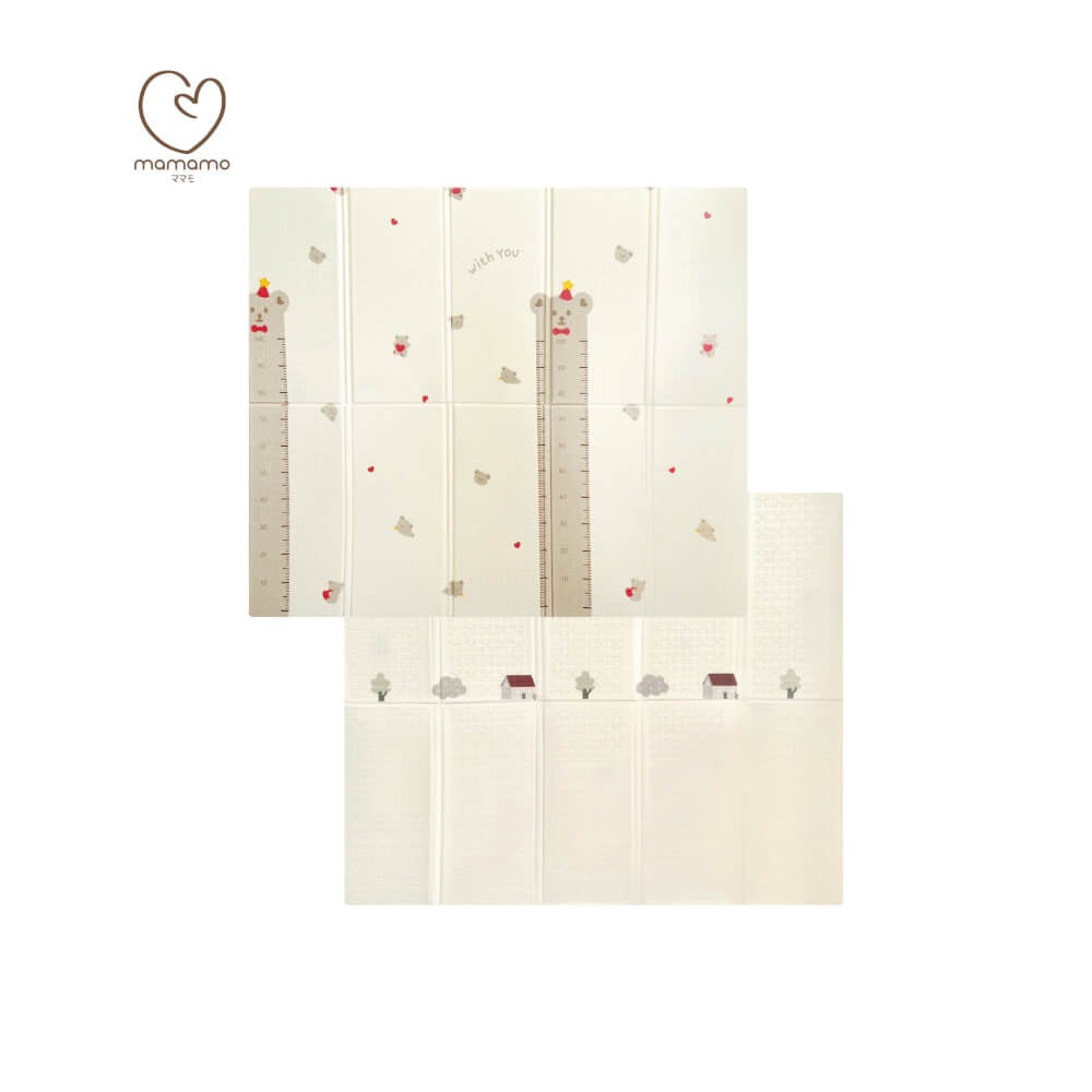 แผ่นรองคลาน แบบพับ MAMAMO หนา 1 CM. เกรดพรีเมี่ยม ลายหมี พร้อมตารางวัดส่วนสูง 2 ด้าน 2 ลาย แถมฟรี กระเป๋าพกพา พร้อมส่ง_0