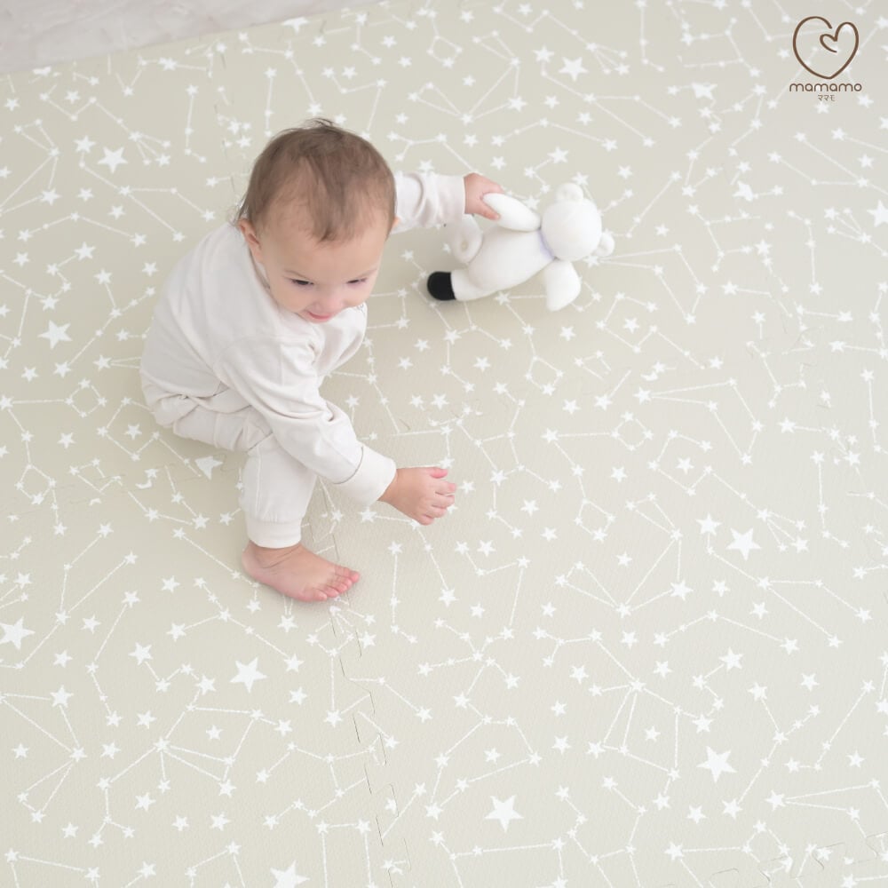แผ่นรองคลาน จิ๊กซอว์ MAMAMO ลาย BEIGE STARLIGHT เซต 6 แผ่น หนา 1.2 CM. เกรดพรีเมี่ยม แผ่นใหญ่ มีขอบปิด แถมฟรี ถุงซิปพกพา พร้อมส่ง