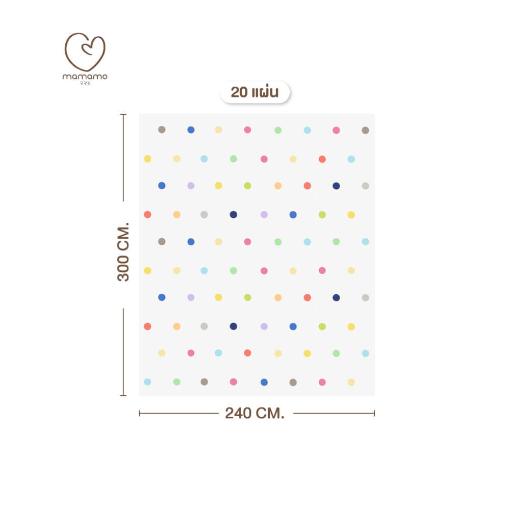 แผ่นรองคลาน จิ๊กซอว์ MAMAMO ลาย RAINBOW DOT เซต 20 แผ่น เกรดพรีเมี่ยม หนา 1.4 CM. พร้อมขอบปิด พร้อมส่ง